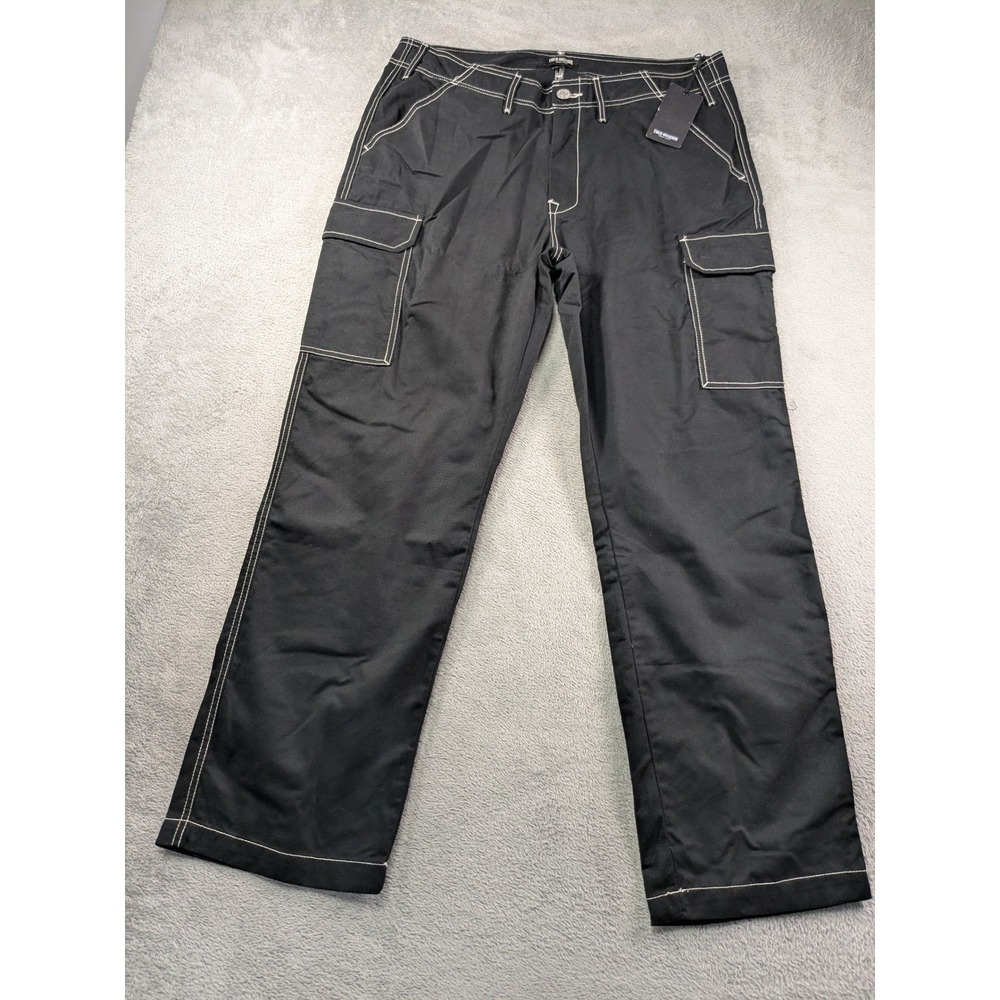 True Religion Mens Jet Black Contrast Stitch Cargo Pants 100335 Size 36 NEW - Picture 2 of 14